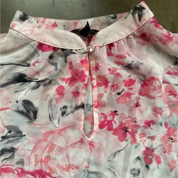 Floral Pink and White Shear Women's Blouse - Picture 4 of 7